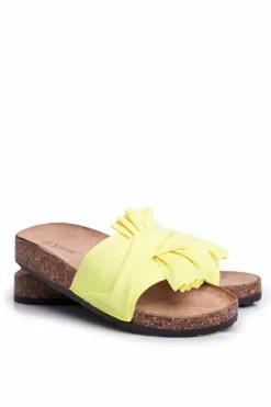 Hot Boto Damskie Klapki Na Korku Kokardki Żółty Neon Felis