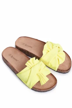 Hot Boto Damskie Klapki Na Korku Kokardki Żółty Neon Felis