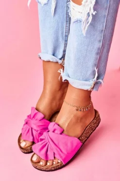 Sale Damskie Klapki Na Korku Kokardki Fuksja Felis Damskie Klapki Korkowe|Klapki Damskie Klasyczne