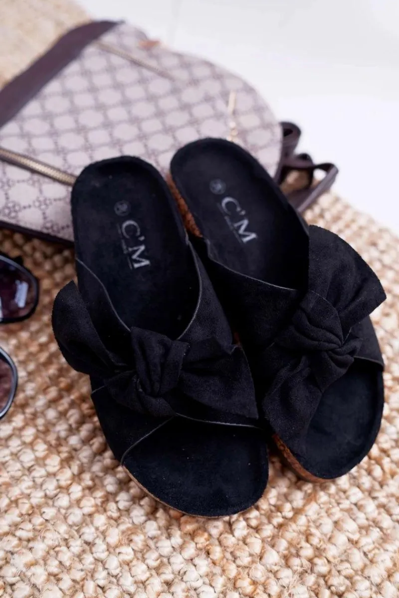 Klapki Korkowe|Klapki Damskie Klasyczne>Boto Damskie Klapki Na Korku Kokarda Czarne Fallen