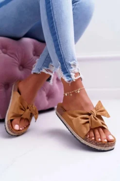 Damskie Klapki Na Korku Kwiaty Kokarda Camel Misto Damskie Klapki Korkowe|Klapki Damskie Klasyczne