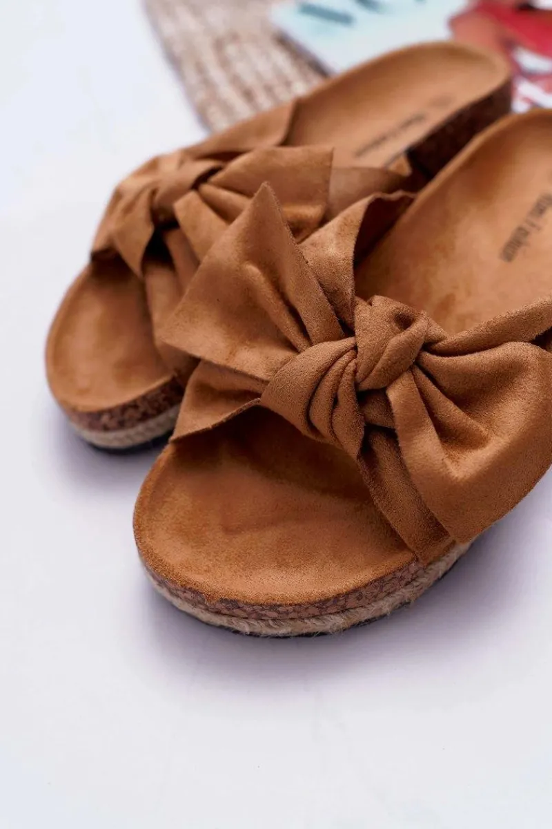 Damskie Klapki Na Korku Kwiaty Kokarda Camel Misto Damskie Klapki Korkowe|Klapki Damskie Klasyczne