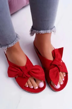 Outlet Damskie Klapki Na Korku Kokarda Czerwone Fallen Damskie Klapki Korkowe|Klapki Damskie Klasyczne