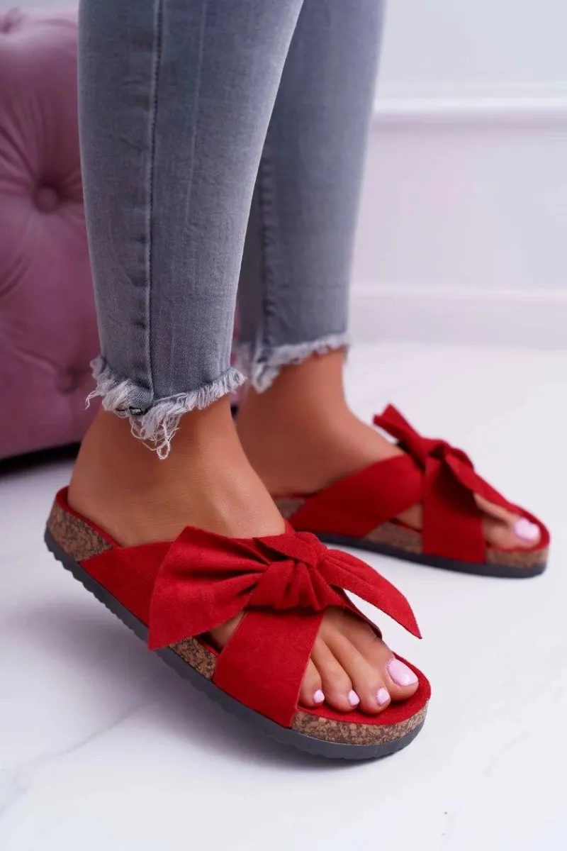 Outlet Damskie Klapki Na Korku Kokarda Czerwone Fallen Damskie Klapki Korkowe|Klapki Damskie Klasyczne