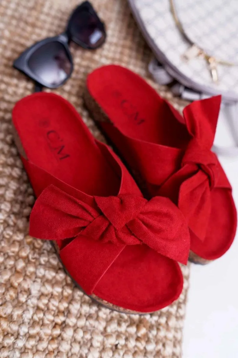 Outlet Damskie Klapki Na Korku Kokarda Czerwone Fallen Damskie Klapki Korkowe|Klapki Damskie Klasyczne