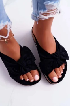 Hot Damskie Klapki Na Korku Kokarda Cyrkonie Czarne Astria Damskie Klapki Korkowe|Klapki Damskie Klasyczne