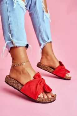 Klapki Korkowe|Klapki Damskie Klasyczne>Boto Damskie Klapki Na Korku Kokardki Czerwone Felis