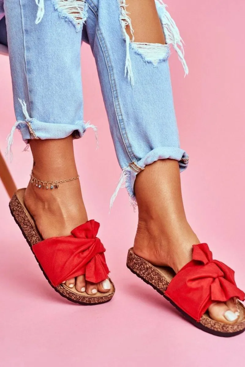 Klapki Korkowe|Klapki Damskie Klasyczne>Boto Damskie Klapki Na Korku Kokardki Czerwone Felis