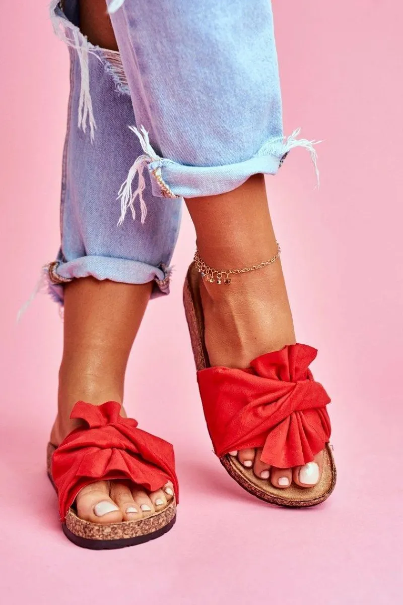 Klapki Korkowe|Klapki Damskie Klasyczne>Boto Damskie Klapki Na Korku Kokardki Czerwone Felis