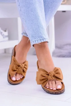 Outlet Boto Damskie Klapki Na Korku Kokarda Camel Dominica