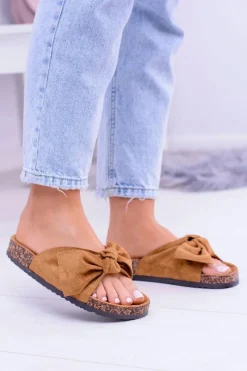 Outlet Boto Damskie Klapki Na Korku Kokarda Camel Dominica