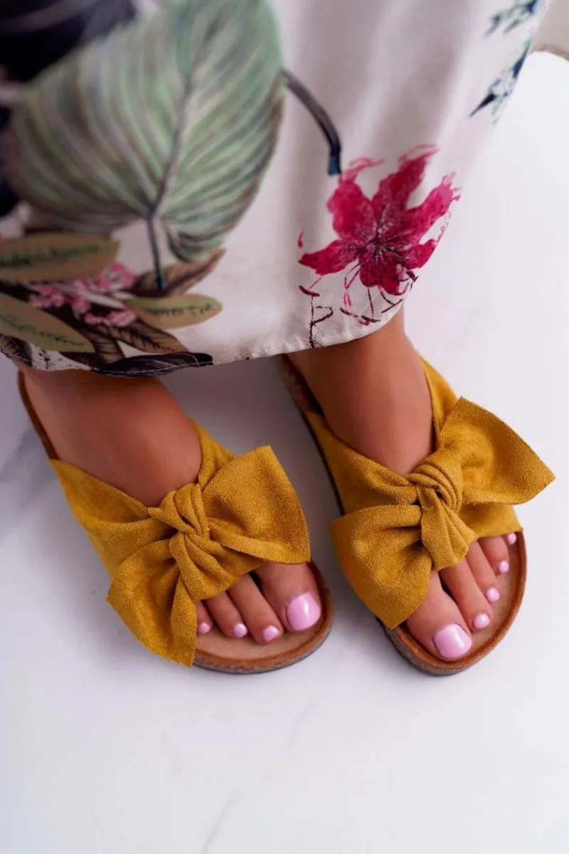 Boto Damskie Klapki Na Korku Kokarda Żółte Randy