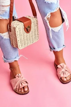 Best Boto Damskie Klapki Na Korku Kokardki Różowe Felis