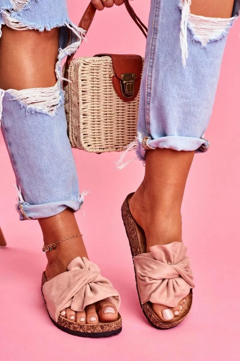 Best Boto Damskie Klapki Na Korku Kokardki Różowe Felis