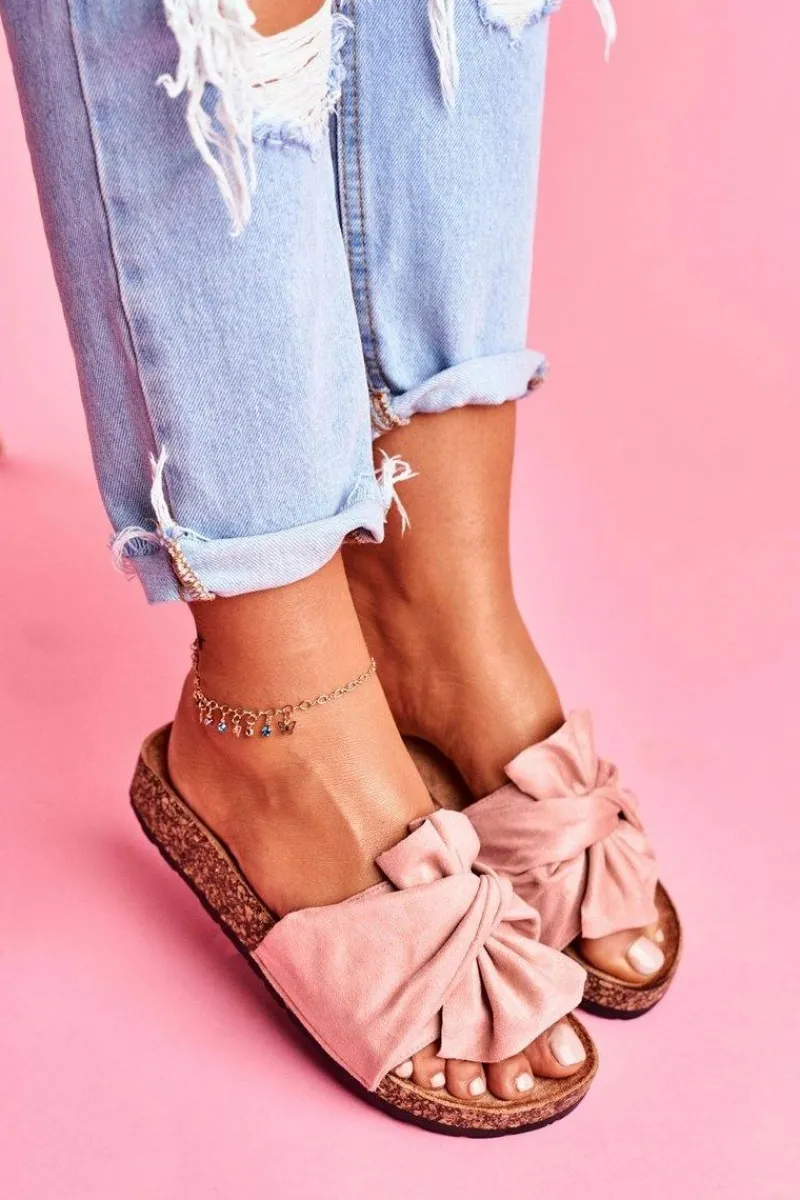 Best Boto Damskie Klapki Na Korku Kokardki Różowe Felis