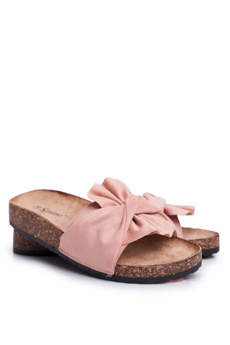 Best Boto Damskie Klapki Na Korku Kokardki Różowe Felis