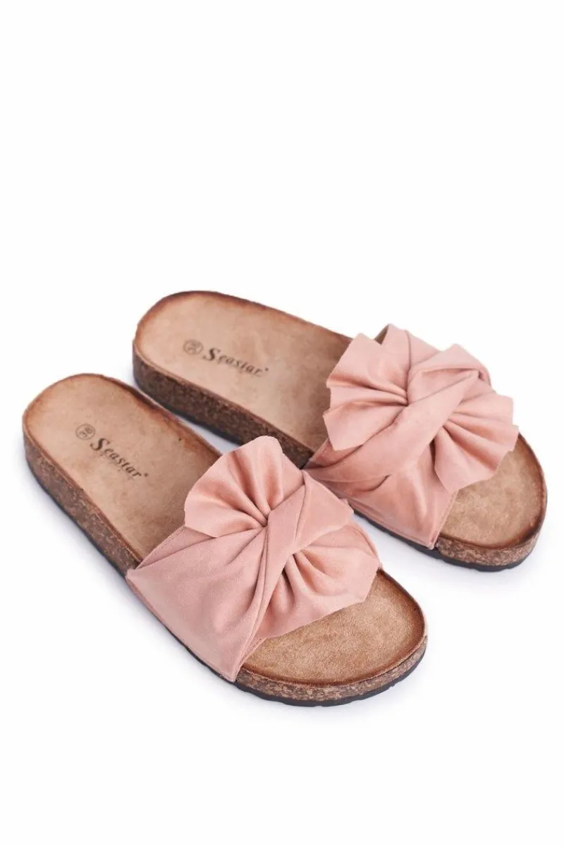 Best Boto Damskie Klapki Na Korku Kokardki Różowe Felis