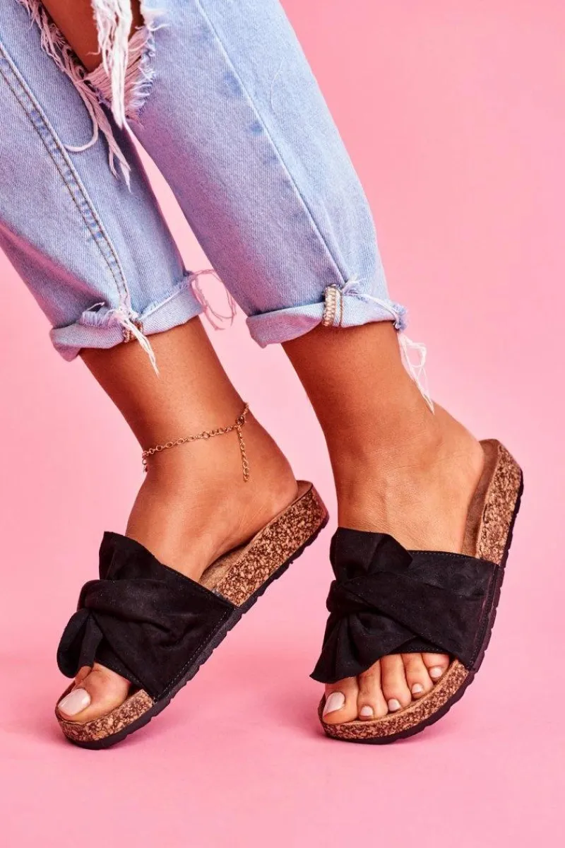 Klapki Korkowe|Klapki Damskie Klasyczne>Boto Damskie Klapki Na Korku Kokardki Czarne Felis