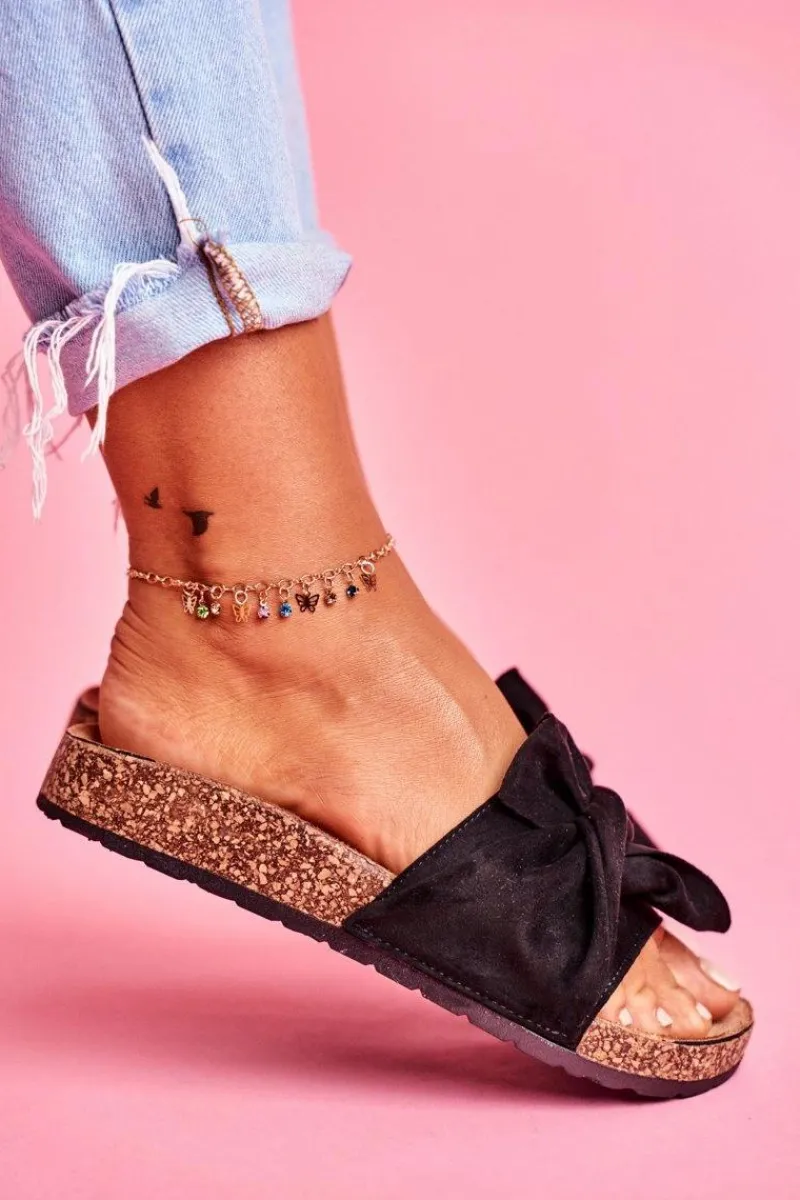 Klapki Korkowe|Klapki Damskie Klasyczne>Boto Damskie Klapki Na Korku Kokardki Czarne Felis