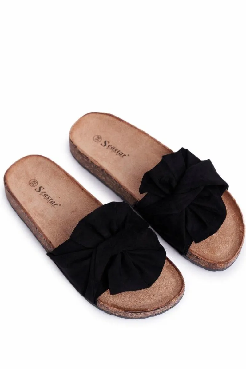 Klapki Korkowe|Klapki Damskie Klasyczne>Boto Damskie Klapki Na Korku Kokardki Czarne Felis