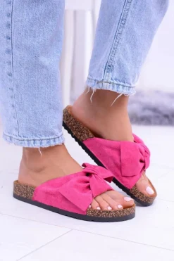 Best Damskie Klapki Na Korku Kokardki Wolly Fuksja Damskie Klapki Korkowe|Klapki Damskie Klasyczne