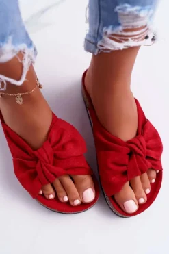 Klapki Korkowe|Klapki Damskie Klasyczne>Boto Damskie Klapki Na Korku Kokarda Cyrkonie Czerwony Astria