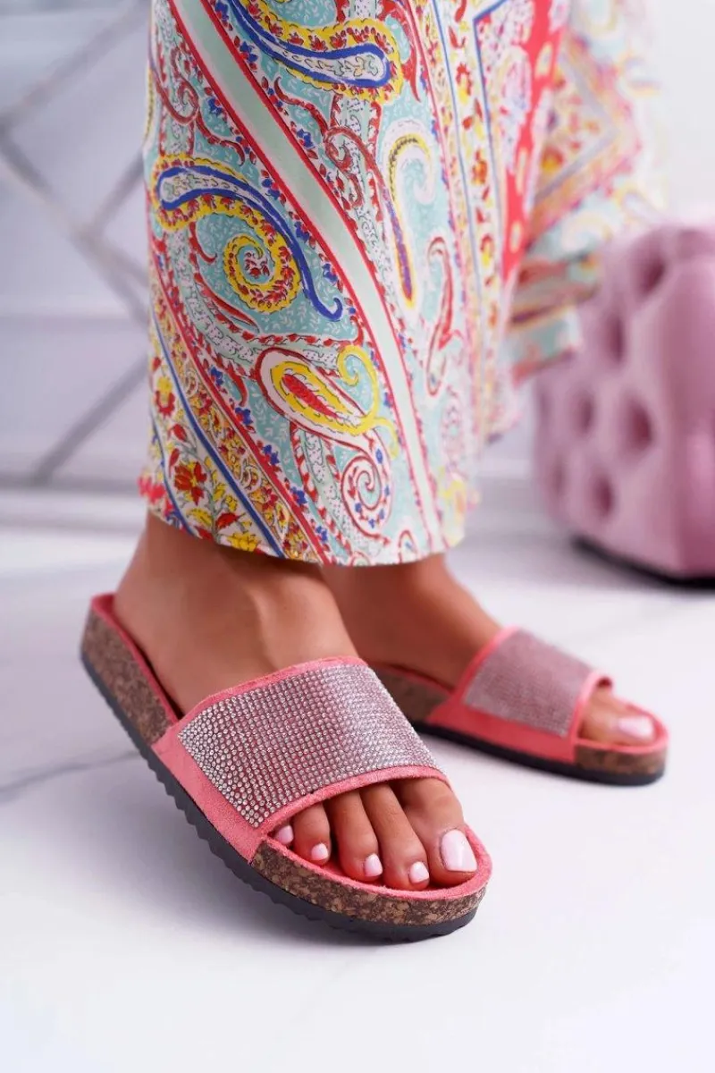 Clearance Boto Damskie Klapki Na Korku Z Kryształkami Koralowe Do It!