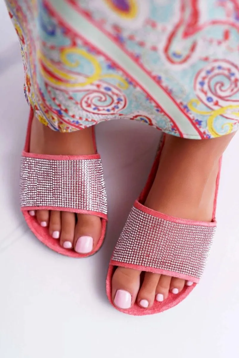 Clearance Boto Damskie Klapki Na Korku Z Kryształkami Koralowe Do It!