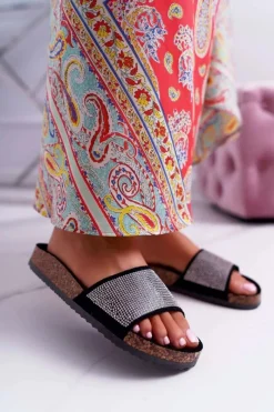 Klapki Korkowe|Klapki Damskie Klasyczne>Boto Damskie Klapki Na Korku Z Kryształkami Czarne Do It!