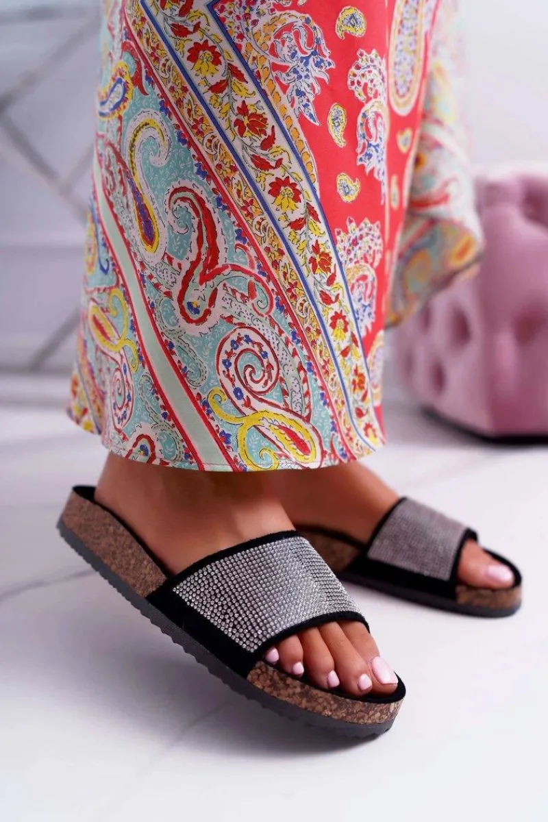 Klapki Korkowe|Klapki Damskie Klasyczne>Boto Damskie Klapki Na Korku Z Kryształkami Czarne Do It!