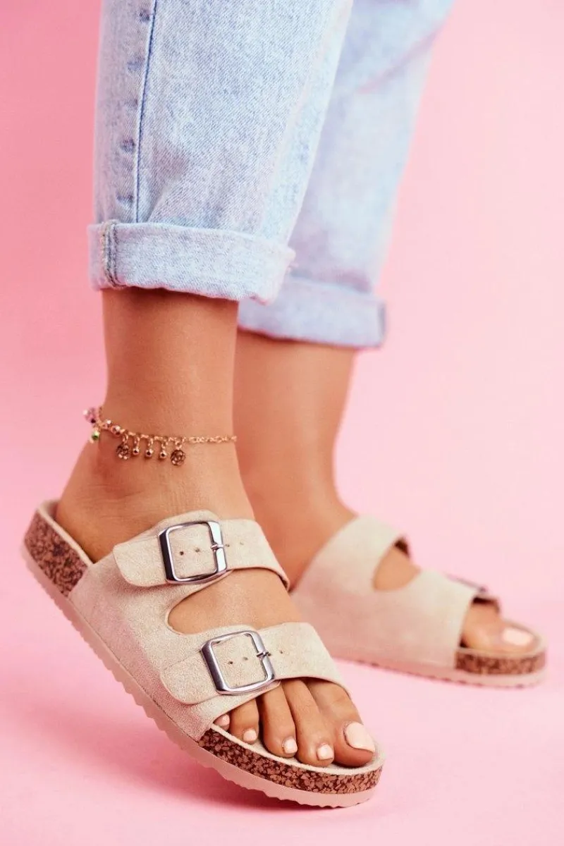 Klapki Korkowe|Klapki Damskie Klasyczne>Evento Damskie Klapki Na Korku Z Klamrami Beżowe Si Senor Beżowy