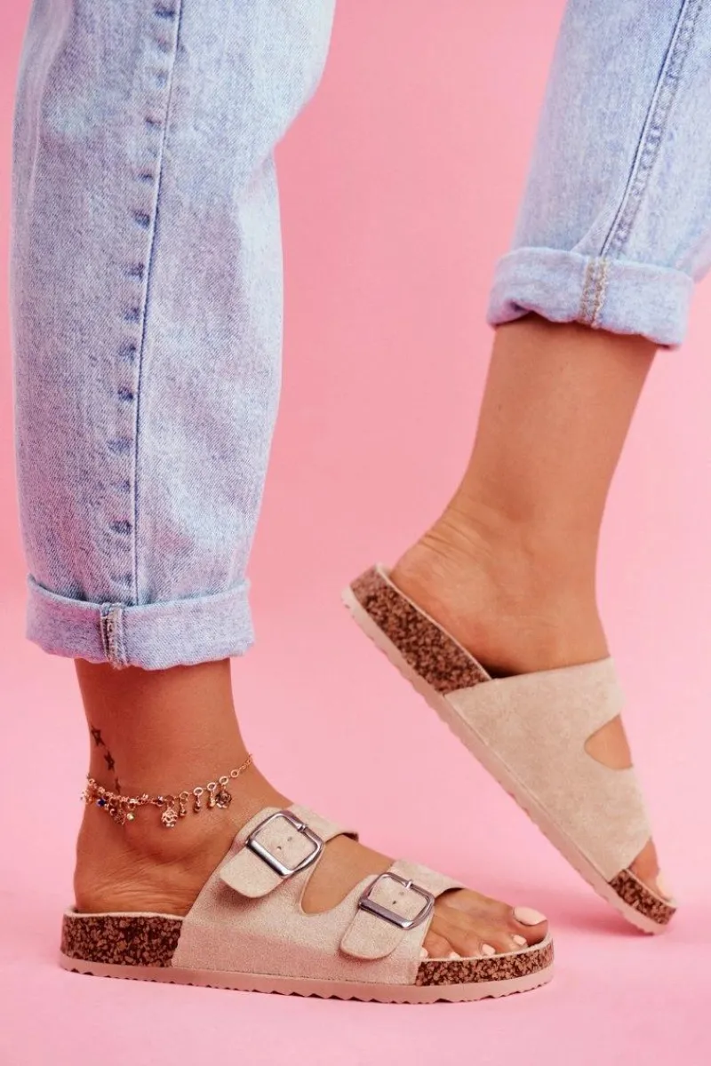 Klapki Korkowe|Klapki Damskie Klasyczne>Evento Damskie Klapki Na Korku Z Klamrami Beżowe Si Senor Beżowy