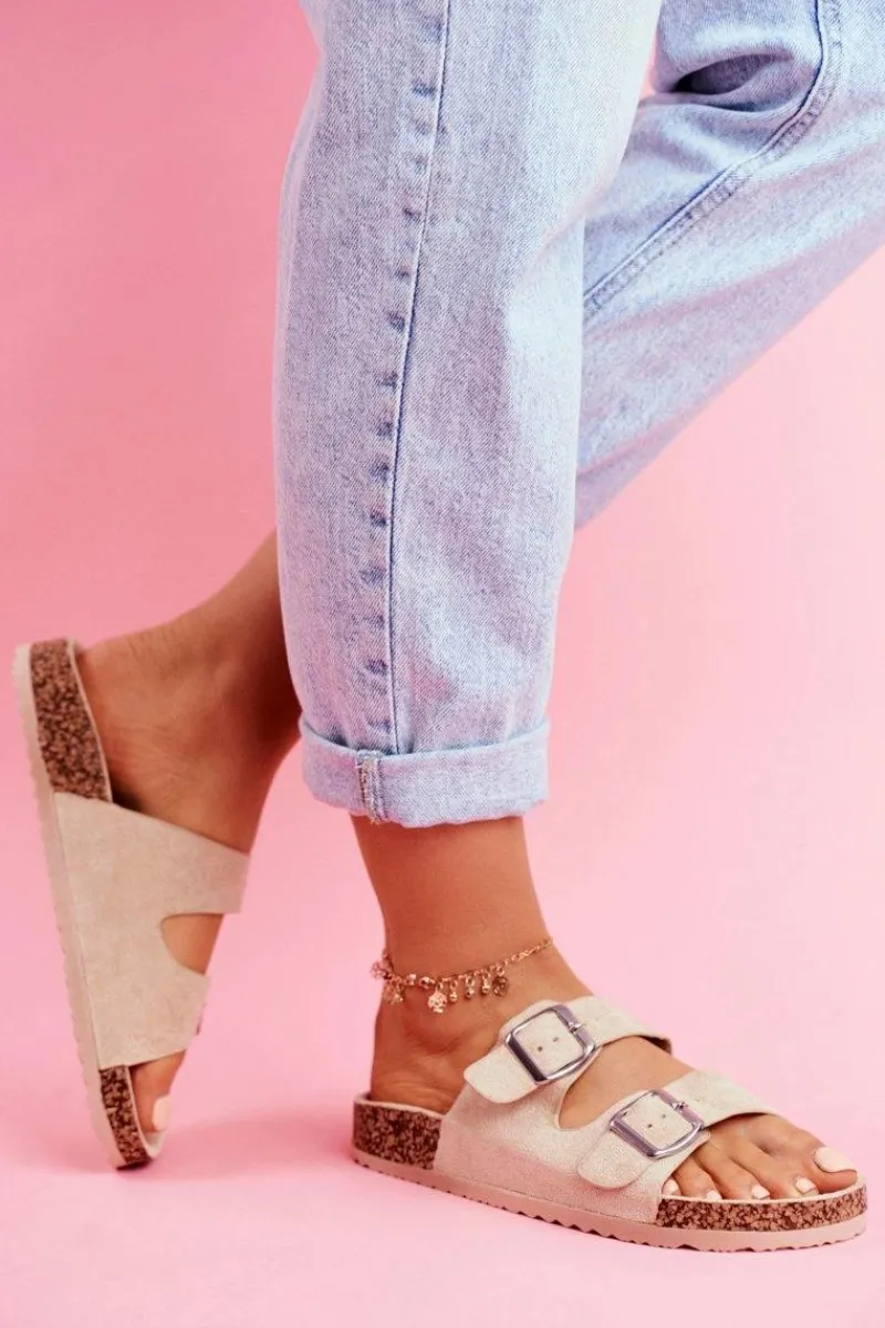 Klapki Korkowe|Klapki Damskie Klasyczne>Evento Damskie Klapki Na Korku Z Klamrami Beżowe Si Senor Beżowy