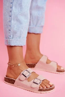 New Damskie Klapki Na Korku Z Klamrami Różowe Si Senor Damskie Klapki Korkowe|Klapki Damskie Klasyczne