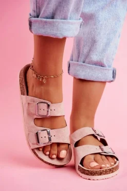 New Damskie Klapki Na Korku Z Klamrami Różowe Si Senor Damskie Klapki Korkowe|Klapki Damskie Klasyczne