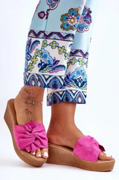 Sale Boto Damskie Klapki Na Koturnie Różowe Calama