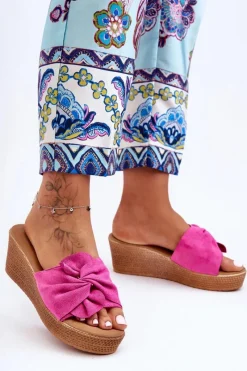 Sale Boto Damskie Klapki Na Koturnie Różowe Calama