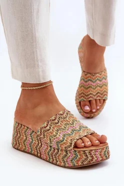 Hot Damskie Klapki Na Koturnie Beżowe Vanarila Damskie Klapki Na Koturnie|Klapki Na Platformie