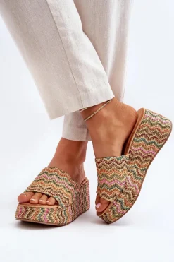 Hot Damskie Klapki Na Koturnie Beżowe Vanarila Damskie Klapki Na Koturnie|Klapki Na Platformie