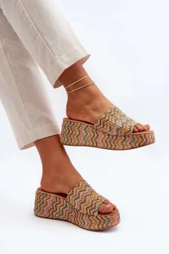 Hot Damskie Klapki Na Koturnie Beżowe Vanarila Damskie Klapki Na Koturnie|Klapki Na Platformie