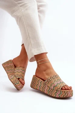 Hot Damskie Klapki Na Koturnie Beżowe Vanarila Damskie Klapki Na Koturnie|Klapki Na Platformie