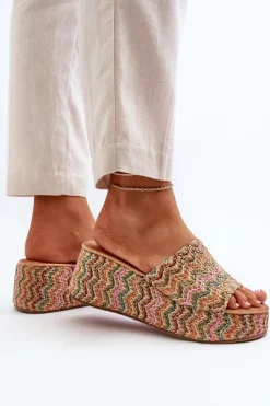 Hot Damskie Klapki Na Koturnie Beżowe Vanarila Damskie Klapki Na Koturnie|Klapki Na Platformie