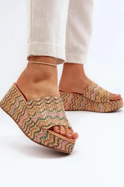 Hot Damskie Klapki Na Koturnie Beżowe Vanarila Damskie Klapki Na Koturnie|Klapki Na Platformie