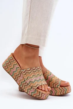 Hot Damskie Klapki Na Koturnie Beżowe Vanarila Damskie Klapki Na Koturnie|Klapki Na Platformie