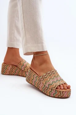 Hot Damskie Klapki Na Koturnie Beżowe Vanarila Damskie Klapki Na Koturnie|Klapki Na Platformie