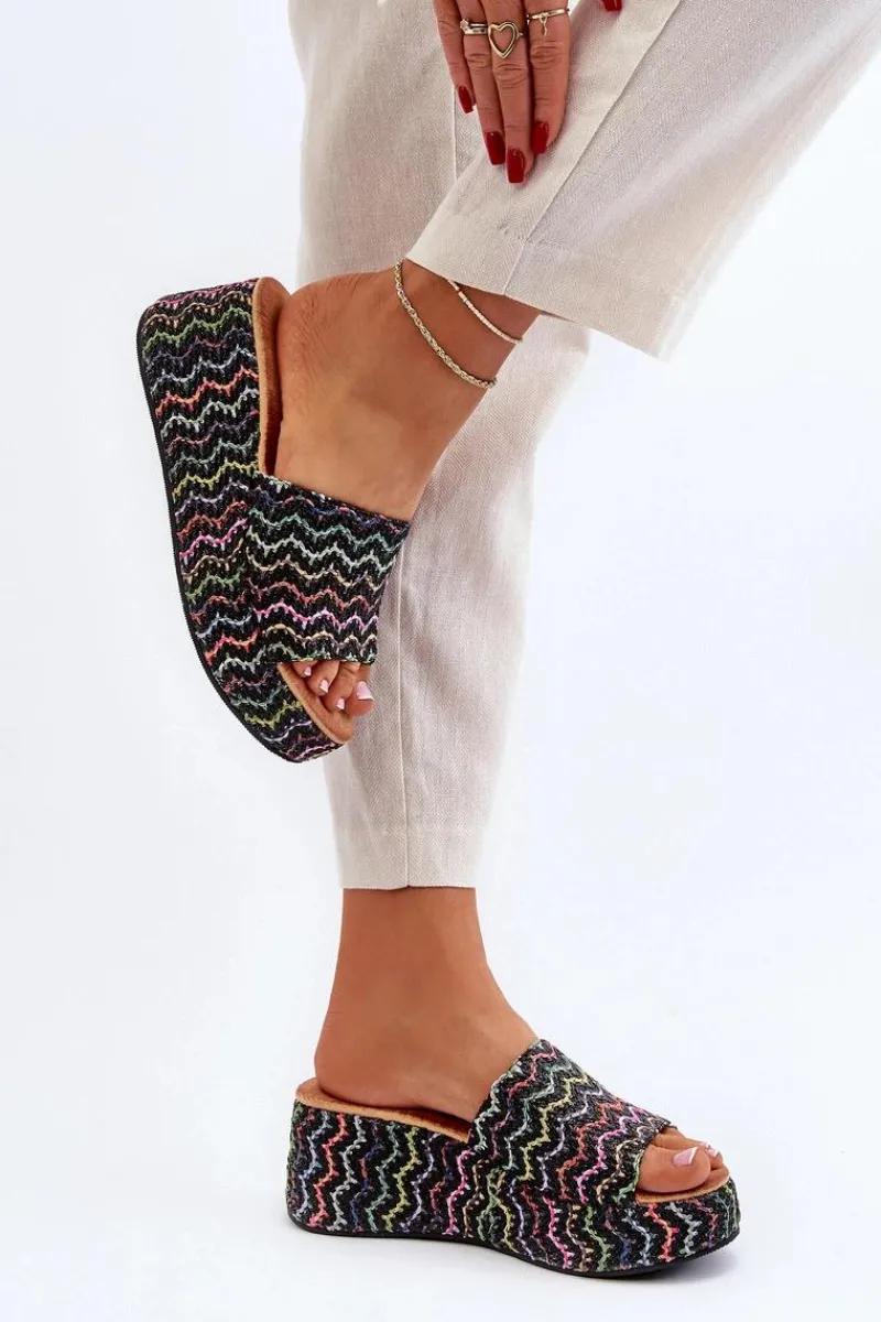 Klapki Na Koturnie|Klapki Na Platformie>Boto Damskie Klapki Na Koturnie Czarne Vanarila