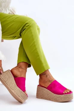 New Boto Damskie Klapki Na Koturnie I Platformie Fuksja Ysabel