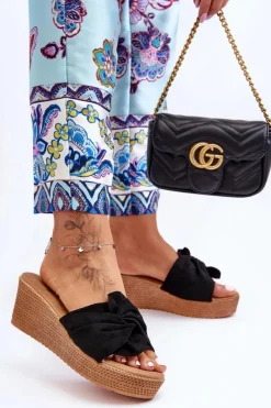 Clearance Damskie Klapki Na Koturnie Czarne Calama Damskie Klapki Na Koturnie|Klapki Na Platformie