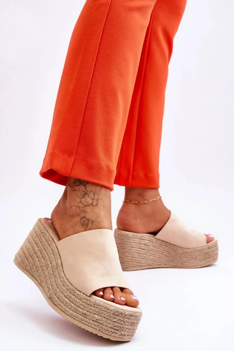 Klapki Na Koturnie|Klapki Na Platformie>Boto Damskie Klapki Na Koturnie I Platformie Beżowe Ysabel