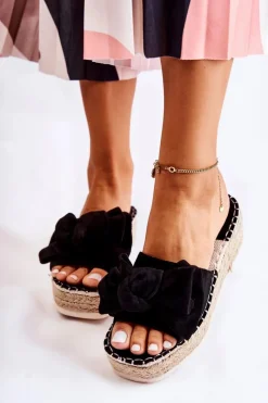 Sale Boto Damskie Klapki Na Koturnie Z Kokardą Czarne Tayla